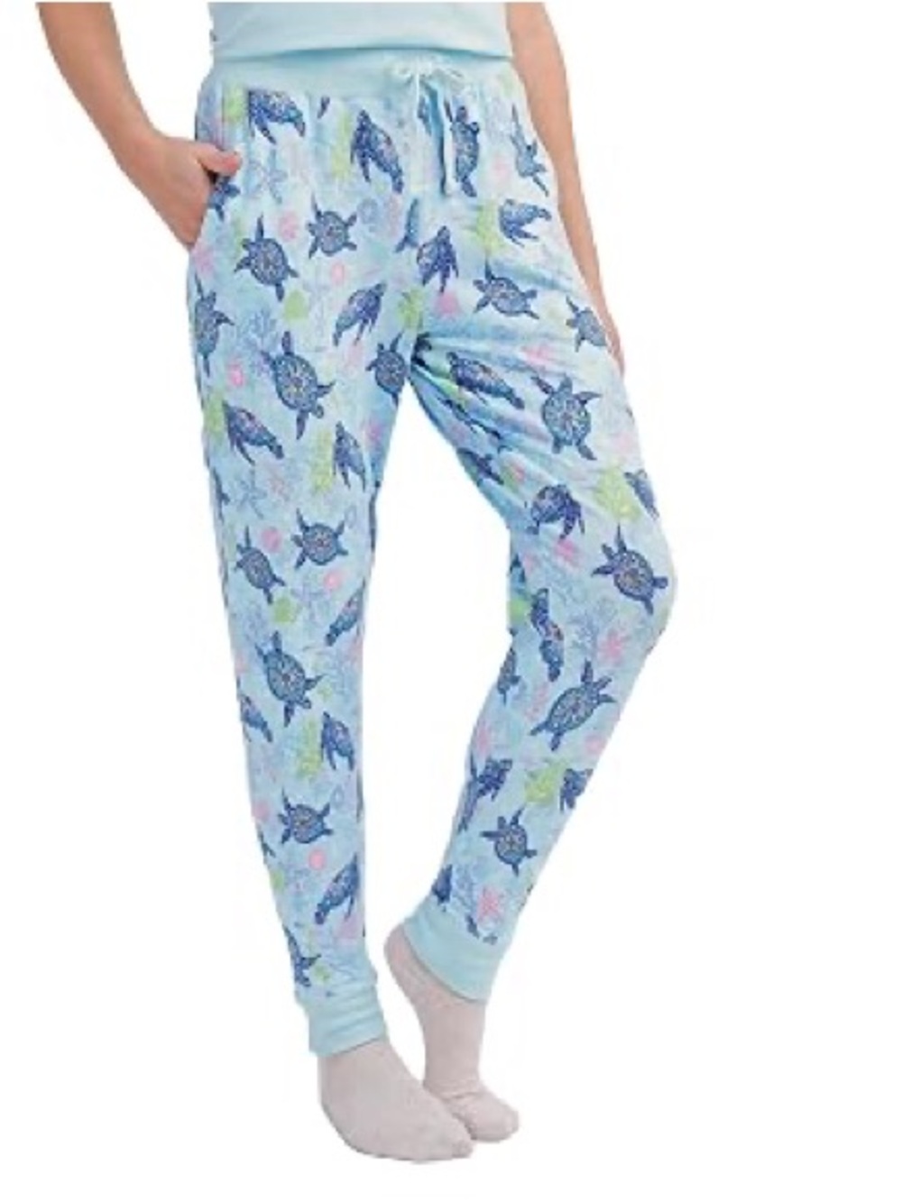 Vera Bradley Sea Turtle Print Light Blue Jogger Pajama Pants with pockets